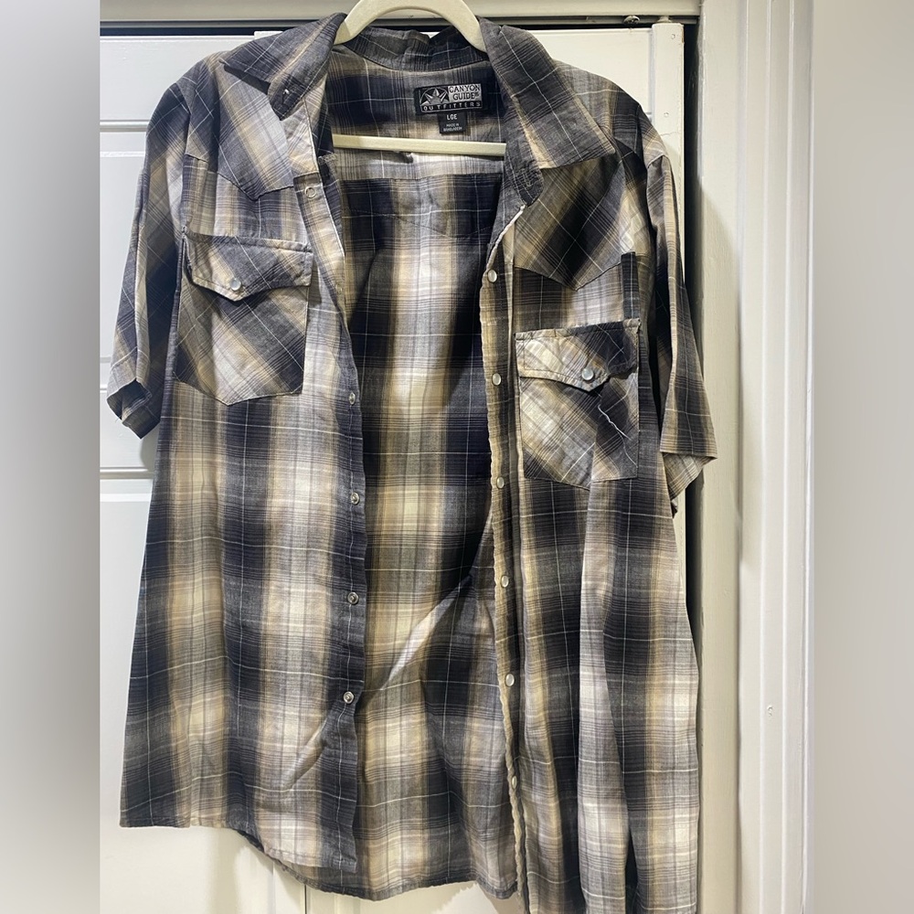 Plaid Cotton Western Snap Button Short Sleeve Shirt